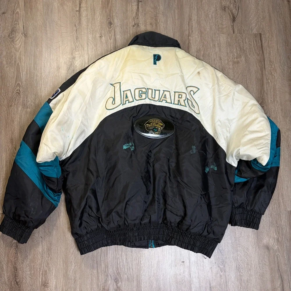 VTG Jacksonville Jaguars Puffer Jacket Mens XL Full Zip Nylon NFL Vintage Black